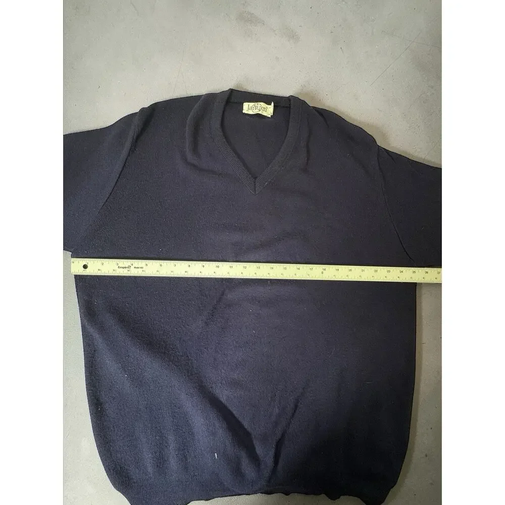 Vintage Jantzen Sweater Mens XXL Blue V Neck Pullover Made USA Knit Classic